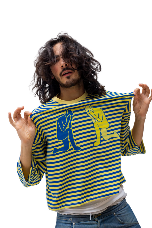 marinière manche longue wace double logo bi color jaune et bleu 